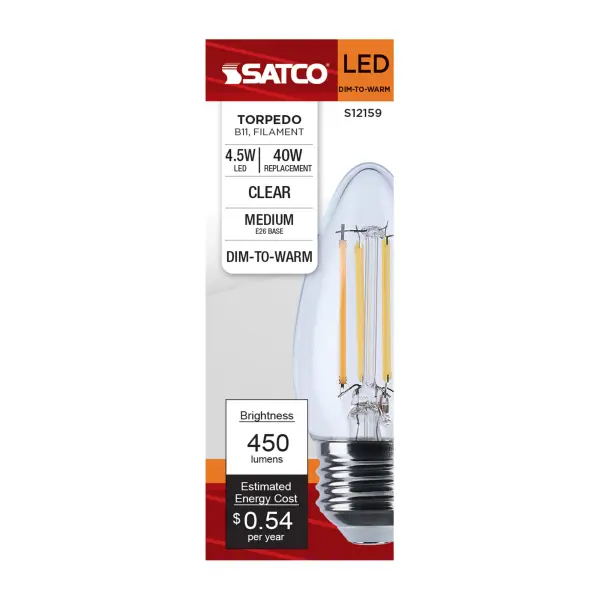 4.5 Watt LED B11 - 3000K-2000K Warm Dimming - Medium Base - Clear Finish - Image 5