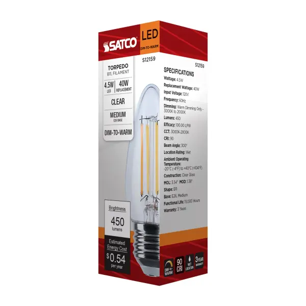 4.5 Watt LED B11 - 3000K-2000K Warm Dimming - Medium Base - Clear Finish - Image 9