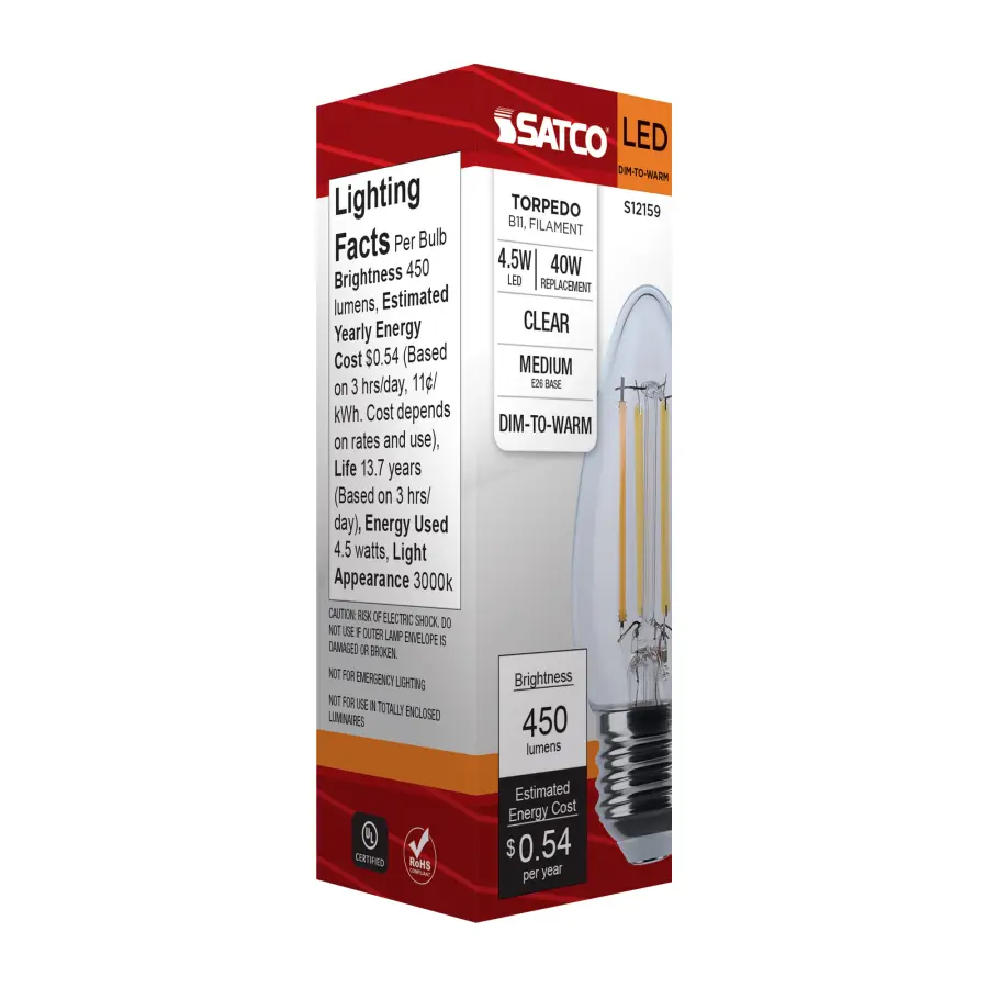 4.5 Watt LED B11 - 3000K-2000K Warm Dimming - Medium Base - Clear Finish - Image 10