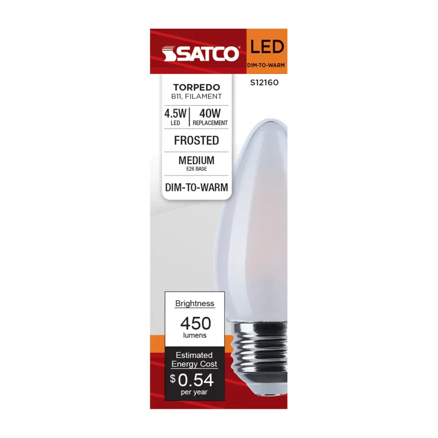 4.5 Watt LED B11 - 3000K-2000K Warm Dimming - Medium Base - Frost Finish - Image 5