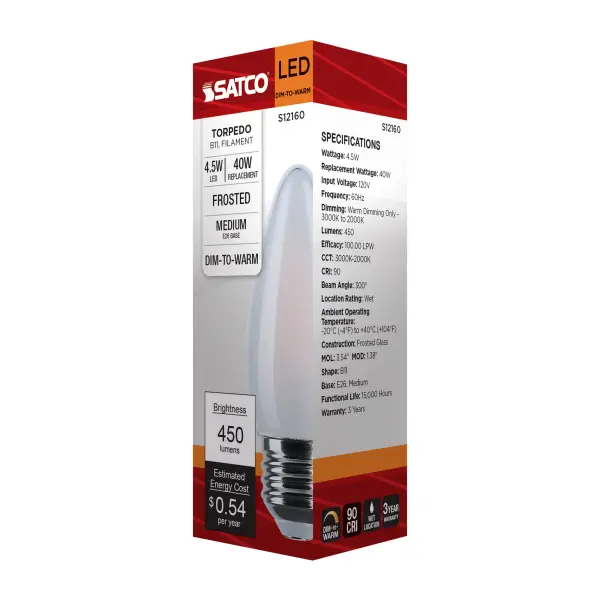 4.5 Watt LED B11 - 3000K-2000K Warm Dimming - Medium Base - Frost Finish - Image 9