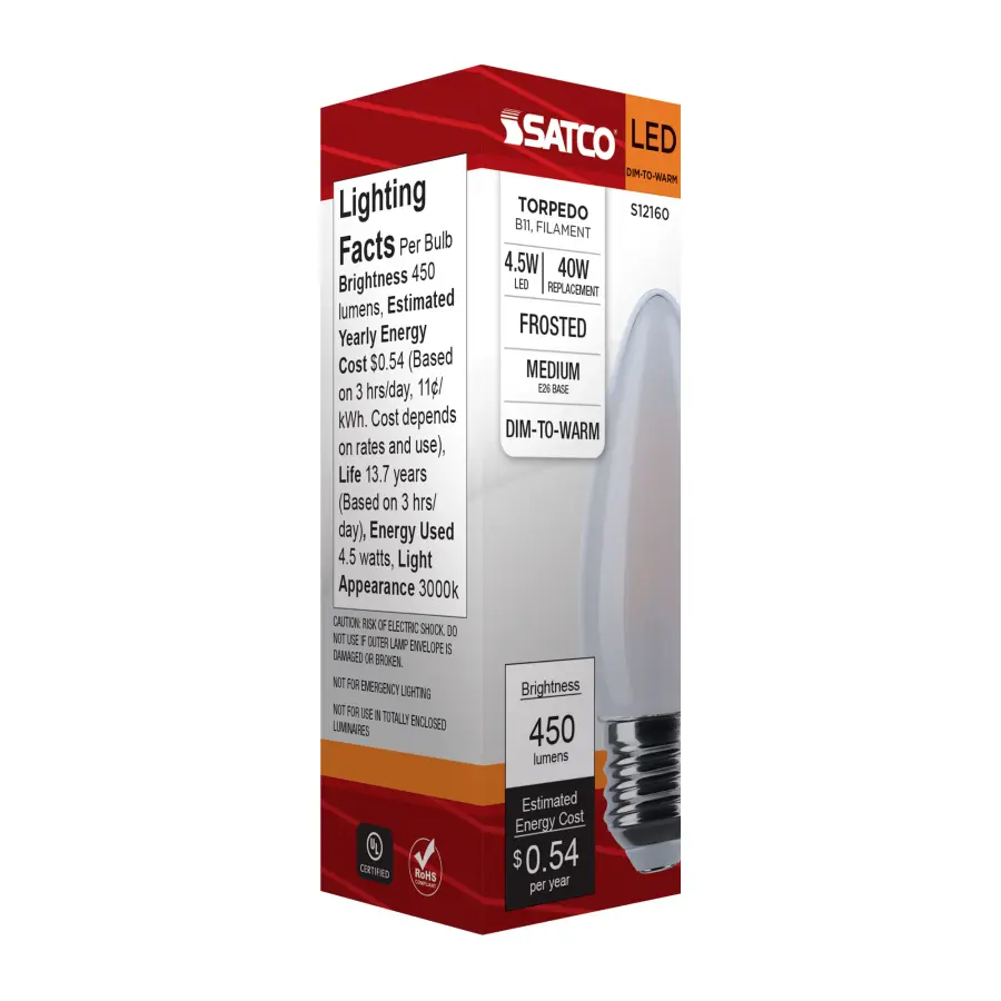 4.5 Watt LED B11 - 3000K-2000K Warm Dimming - Medium Base - Frost Finish - Image 10