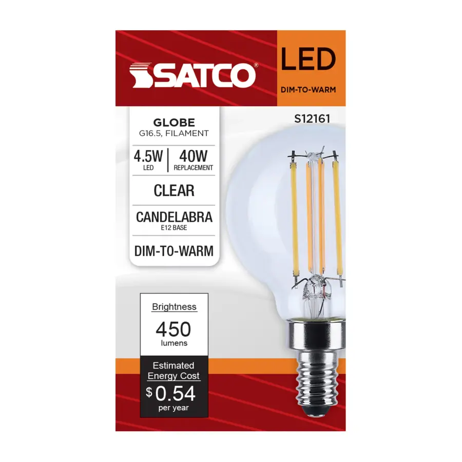 4.5 Watt LED G16.5 - 3000K-2000K Warm Dimming - Candelabra Base - Clear Finish - Image 5