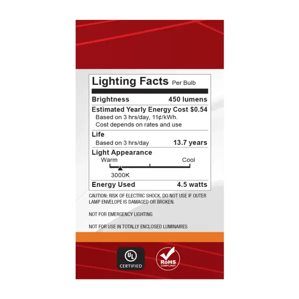 4.5 Watt LED G16.5 - 3000K-2000K Warm Dimming - Candelabra Base - Clear Finish - Image 8