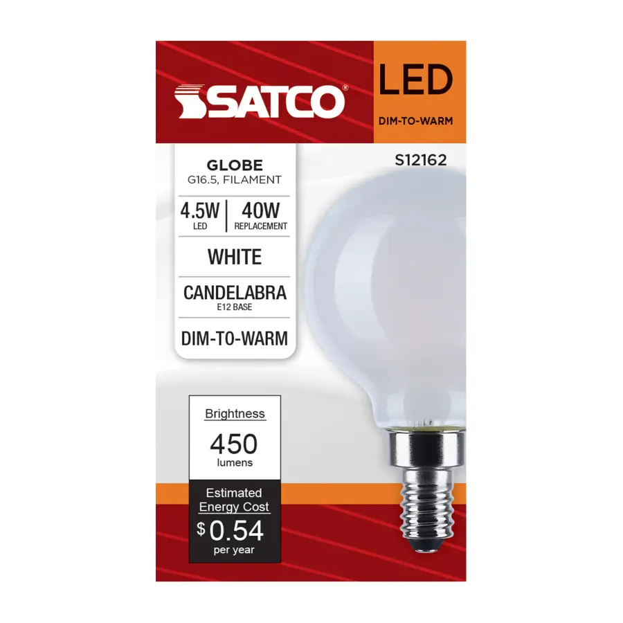 4.5 Watt LED G16.5 - 3000K-2000K Warm Dimming - Candelabra Base - White Finish - Image 5