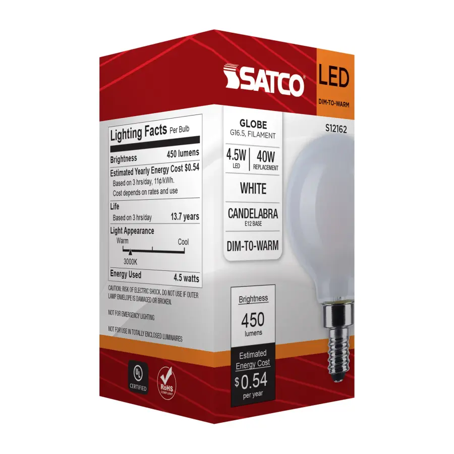 4.5 Watt LED G16.5 - 3000K-2000K Warm Dimming - Candelabra Base - White Finish - Image 10