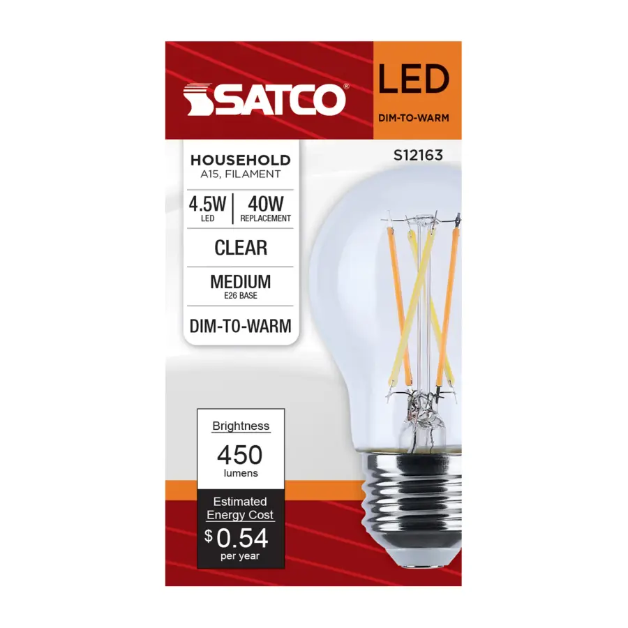 4.5 Watt LED A15 - 3000K-2000K Warm Dimming - Medium Base - Clear Finish - Image 5