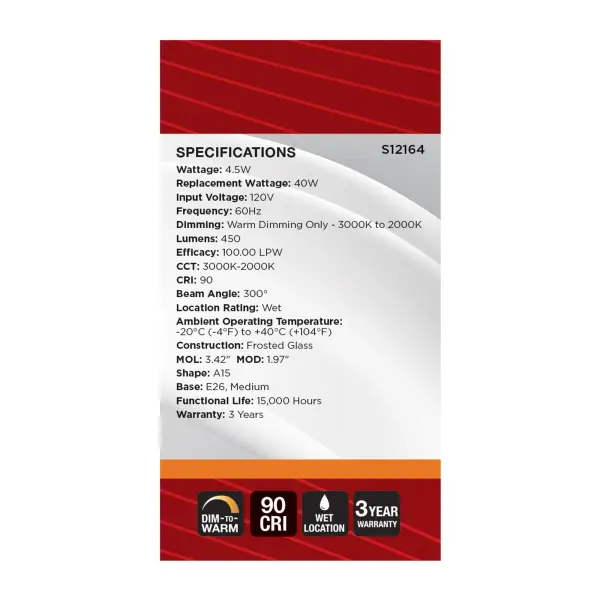 4.5 Watt LED A15 - 3000K-2000K Warm Dimming - Medium Base - Frost Finish - Image 7