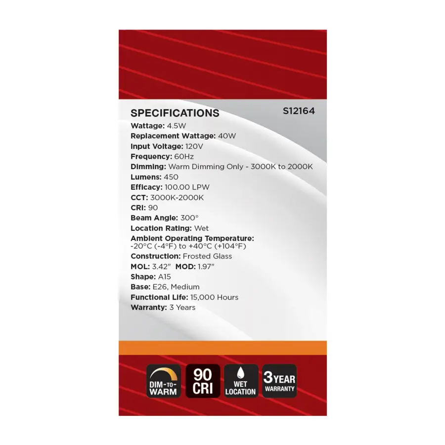 4.5 Watt LED A15 - 3000K-2000K Warm Dimming - Medium Base - Frost Finish - Image 7