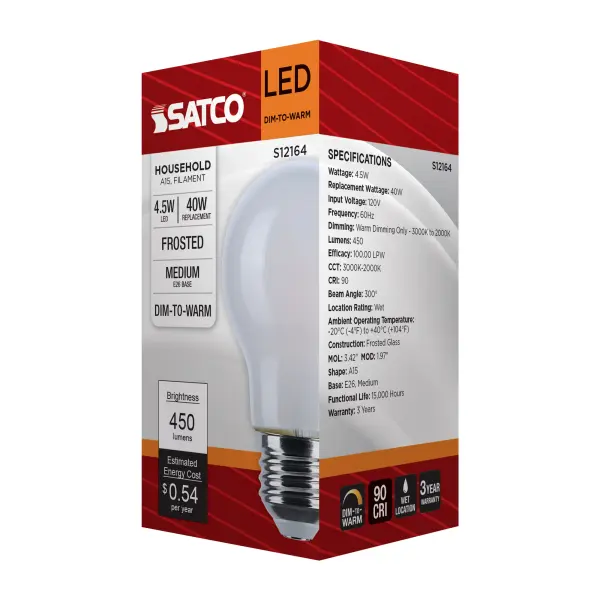 4.5 Watt LED A15 - 3000K-2000K Warm Dimming - Medium Base - Frost Finish - Image 9