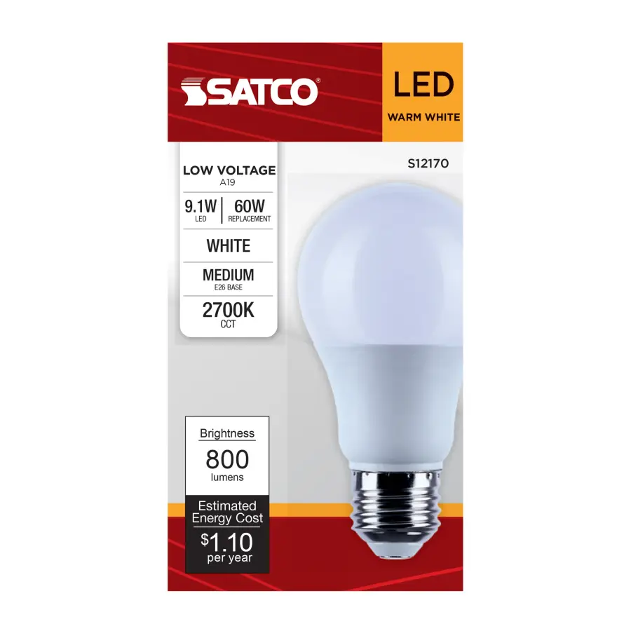 9.1 Watt A19 LED - 2700K CCT - Medium Base - White Finish - 12V-24VAC - 12V-34VDC - Image 4