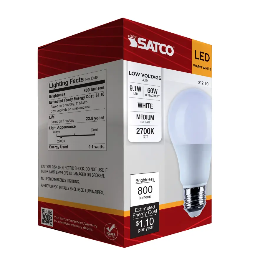 9.1 Watt A19 LED - 2700K CCT - Medium Base - White Finish - 12V-24VAC - 12V-34VDC - Image 9