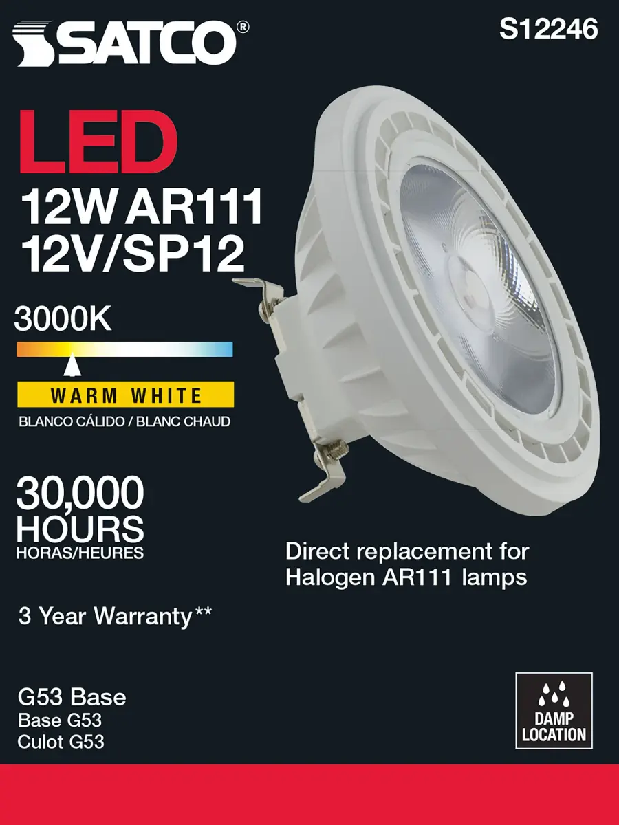12 Watt - AR111 - COB LED - 850 Lumens - G53 Base - 80 CRI - 3000K - 12 Volt - 12 Degree Spotlight Bulb - Image 6