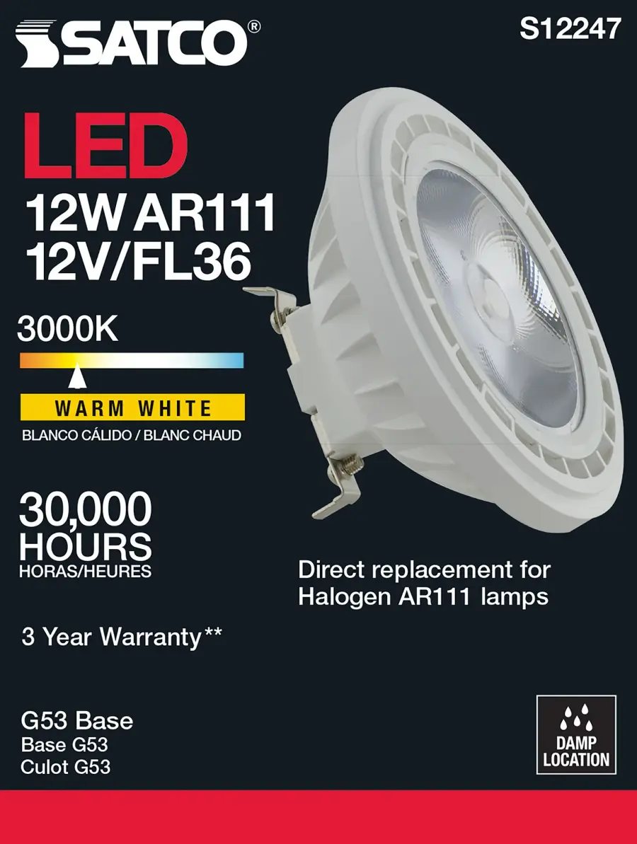 12 Watt - AR111 - COB LED - 900 Lumens - G53 Base - 80 CRI - 3000K - 12 Volt - 36 Degree - Floodlight Bulb - Image 6