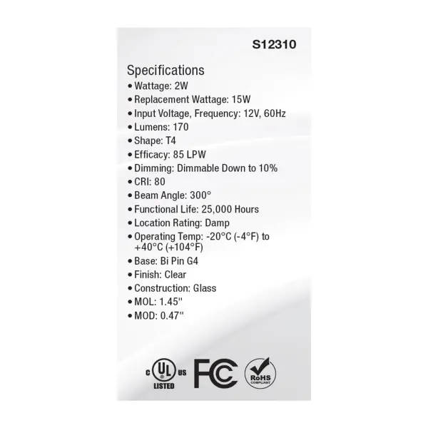 2 Watt T4 LED - Clear Finish - Bi Pin G4 Base - 3000K - 12 Volt - Image 5