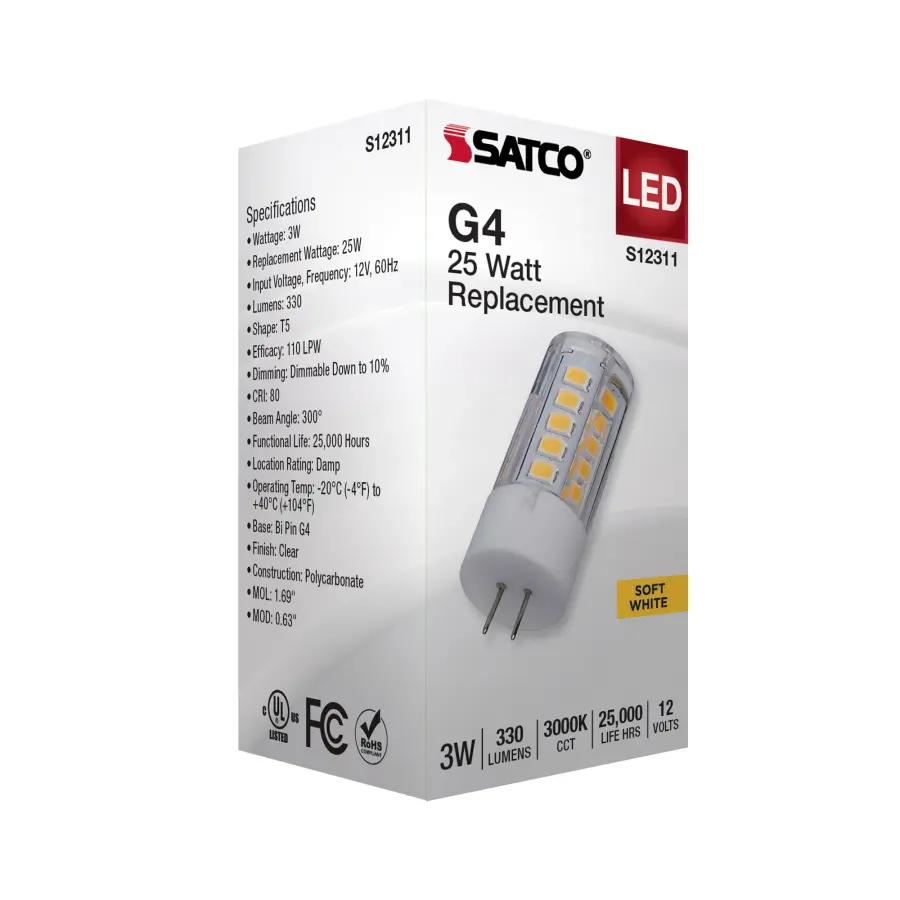3 Watt T5 LED - Clear Finish - Bi Pin G4 Base - 3000K - 12 Volt - Image 7