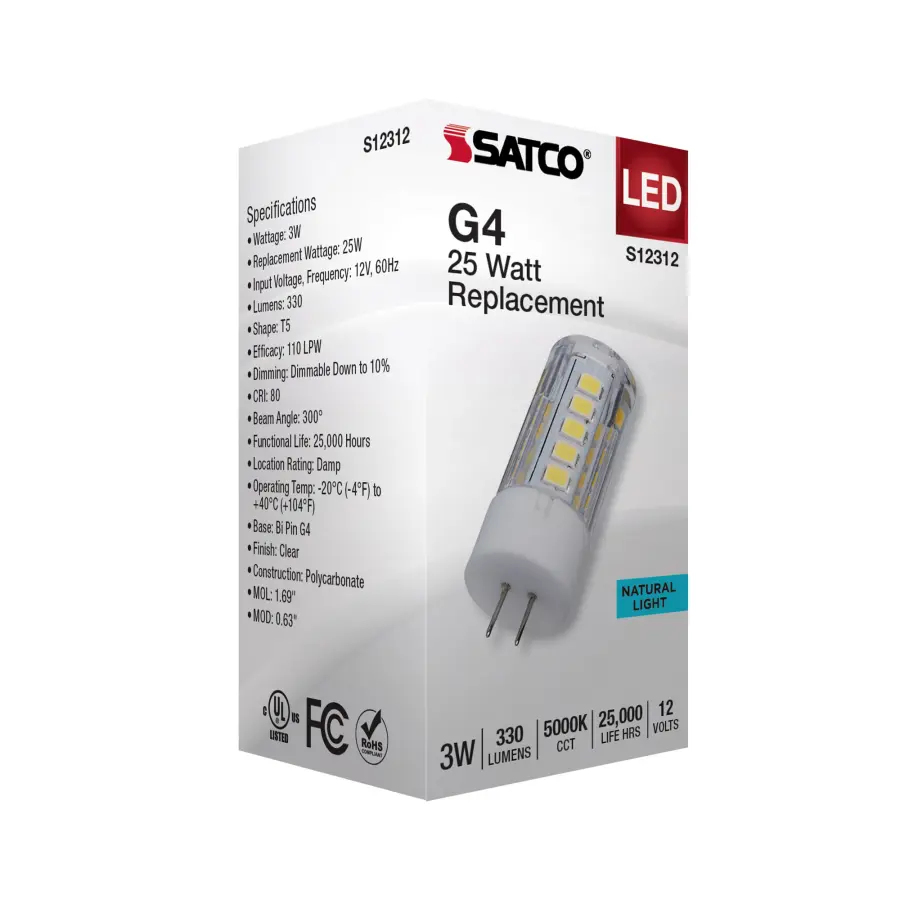 3 Watt T5 LED - Clear Finish - Bi Pin G4 Base - 5000K - 12 Volt - Image 7