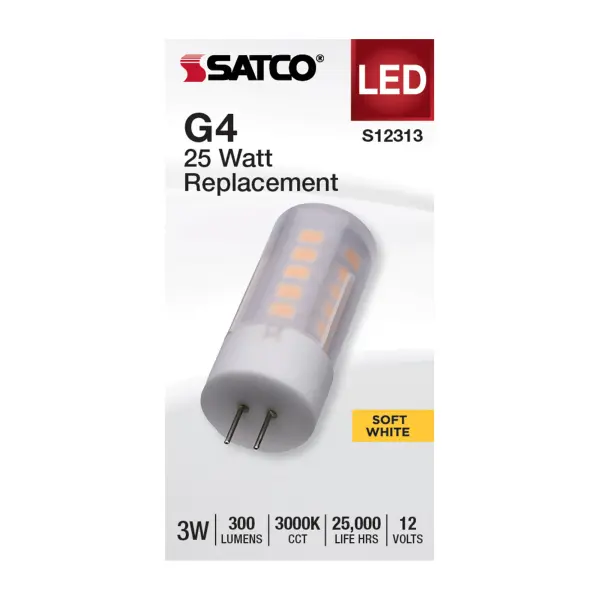 Illuminate your surroundings while maximizing energy efficiency and cost-effectiveness with SATCO NUVO's G4 and GY6.35 Halogen replacement lamps. Available in an array of shapes, bases, and finishes, these lamps are equipped with LED technology, ensuring substantial long-term savings. Engineered for low voltage operation and featuring 300-degree omni-directional lighting, these lamps are versatile for a multitude of applications, including accent lighting, chandeliers, landscape illumination, and displays. Choose between 3000K or 5000K CCT options to customize the lighting to your exact preferences. - alternate view