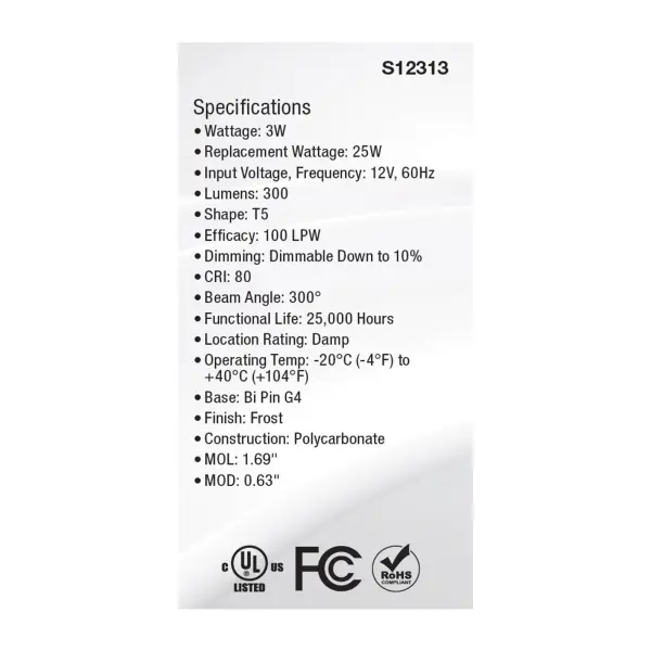 3 Watt T5 LED - Frost Finish - Bi Pin G4 Base - 3000K - 12 Volt - Image 5