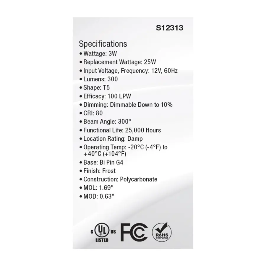 3 Watt T5 LED - Frost Finish - Bi Pin G4 Base - 3000K - 12 Volt - Image 5