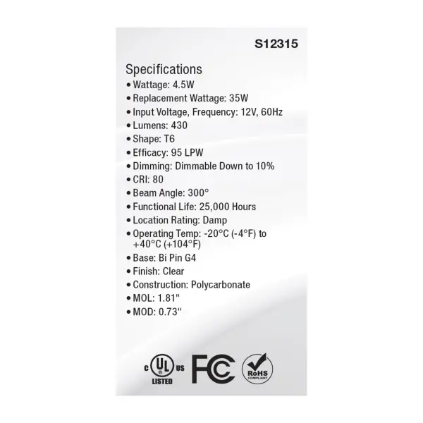 4.5 Watt T6 LED - Clear Finish - Bi Pin G4 Base - 5000K - 12 Volt - Image 5