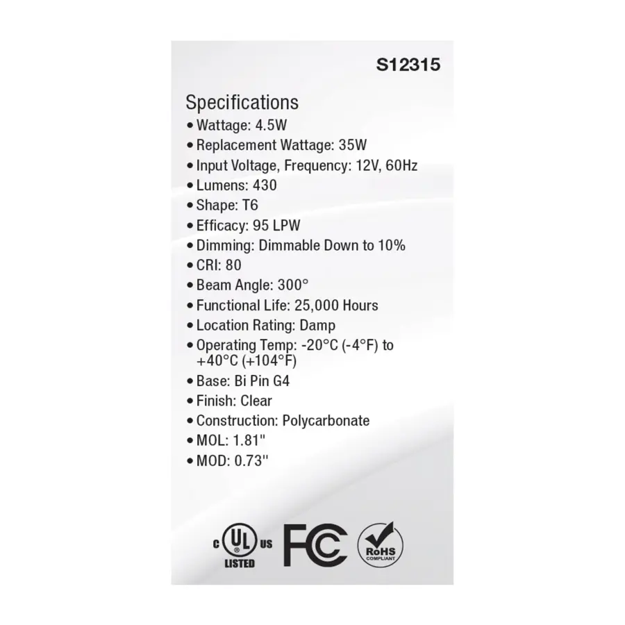 4.5 Watt T6 LED - Clear Finish - Bi Pin G4 Base - 5000K - 12 Volt - Image 5