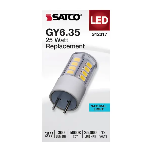 Illuminate your surroundings while maximizing energy efficiency and cost-effectiveness with SATCO NUVO's G4 and GY6.35 Halogen replacement lamps. Available in an array of shapes, bases, and finishes, these lamps are equipped with LED technology, ensuring substantial long-term savings. Engineered for low voltage operation and featuring 300-degree omni-directional lighting, these lamps are versatile for a multitude of applications, including accent lighting, chandeliers, landscape illumination, and displays. Choose between 3000K or 5000K CCT options to customize the lighting to your exact preferences. - alternate view