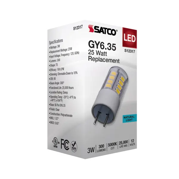 3 Watt T5 LED - Clear Finish - GY6.35 Base - 5000K - 12 Volt - Image 7