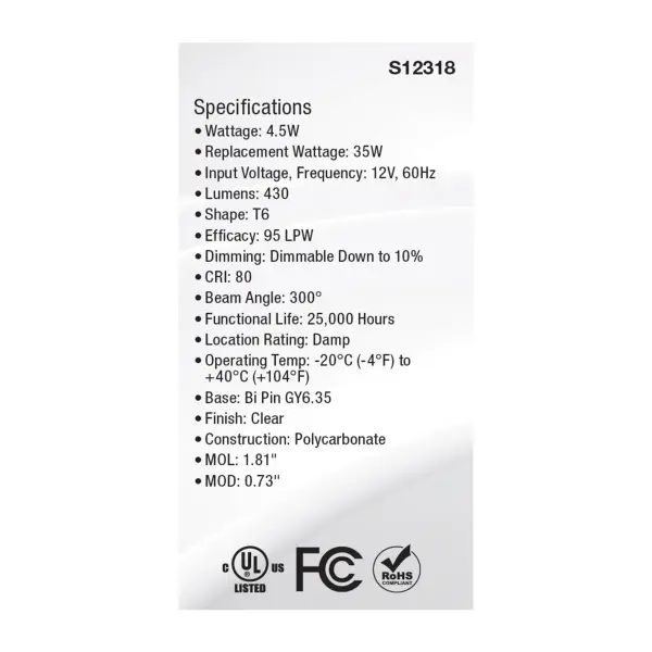 4.5 Watt T6 LED - Clear Finish - GY6.35 Base - 3000K - 12 Volt - Image 5