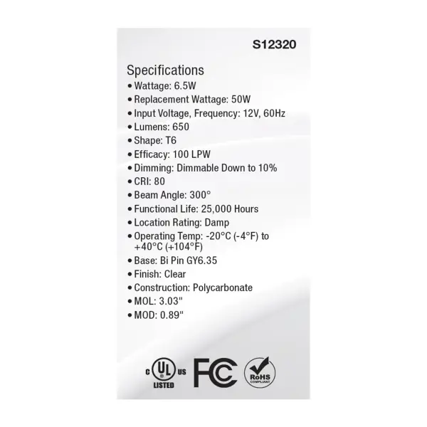 6.5 Watt T6 LED - Clear Finish - GY6.35 Base - 3000K - 12 Volt - Image 5