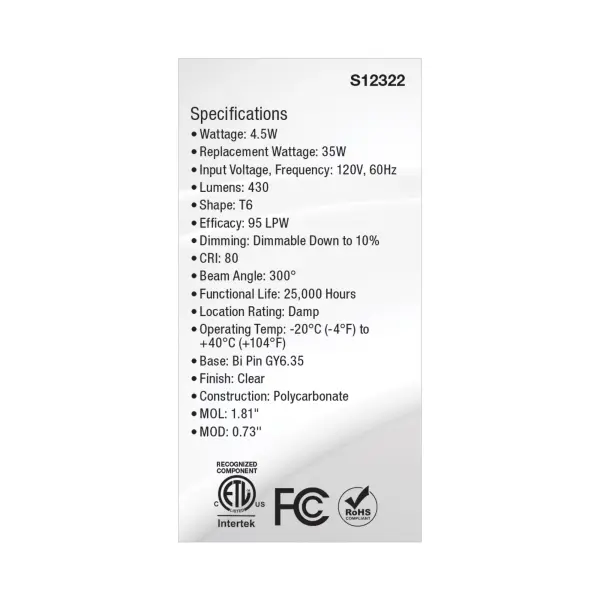 4.5 Watt T6 LED - Clear Finish - GY6.35 Base - 3000K - 120 Volt - Image 5