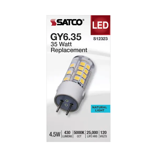 Transform your surroundings with SATCO NUVO's selection of GY6.35, G8, and G9 Halogen replacement lamps, engineered for optimal energy efficiency and affordability. Offering a range of shapes, bases, CCT's, and finishes, these lamps utilize cutting-edge LED technology for substantial long-term savings. Emitting a 300-degree omni-directional light, these lamps are ideal for accentuating various settings including chandeliers, display lighting, landscapes, and displays. Explore our diverse selection to find the perfect lighting solution to deliver brilliantly focused light, tailored to meet your requirements. - alternate view