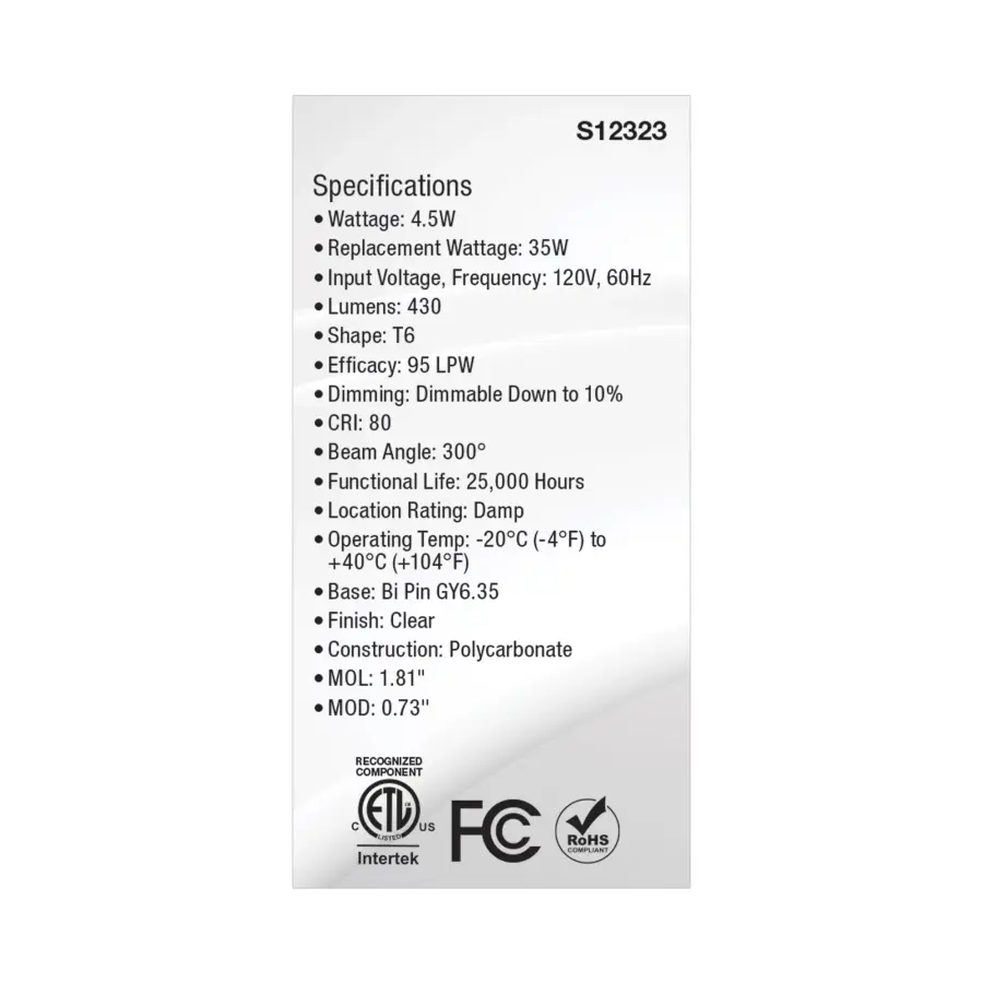 4.5 Watt T6 LED - Clear Finish - GY6.35 Base - 5000K - 120 Volt - Image 5