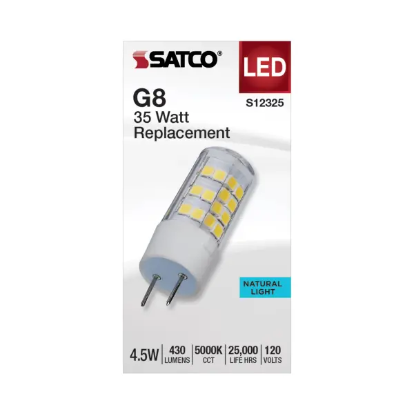 Transform your surroundings with SATCO NUVO's selection of GY6.35, G8, and G9 Halogen replacement lamps, engineered for optimal energy efficiency and affordability. Offering a range of shapes, bases, CCT's, and finishes, these lamps utilize cutting-edge LED technology for substantial long-term savings. Emitting a 300-degree omni-directional light, these lamps are ideal for accentuating various settings including chandeliers, display lighting, landscapes, and displays. Explore our diverse selection to find the perfect lighting solution to deliver brilliantly focused light, tailored to meet your requirements. - alternate view