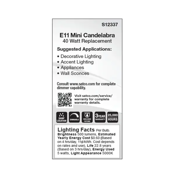 5 Watt T6 LED - Frost Finish - E11 Base - 5000K - 120 Volt - Image 5