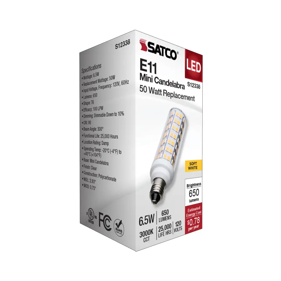 6.5 Watt T6 LED - Clear Finish - E11 Base - 3000K - 120 Volt - Image 7