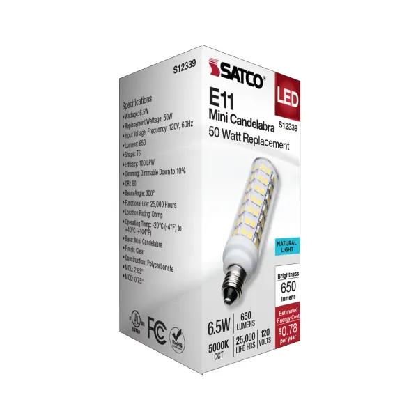 6.5 Watt T6 LED - Clear Finish - E11 Base - 5000K - 120 Volt - Image 7