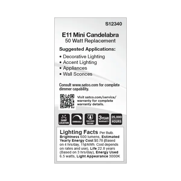 6.5 Watt T6 LED - Frost Finish - E11 Base - 3000K - 120 Volt - Image 5