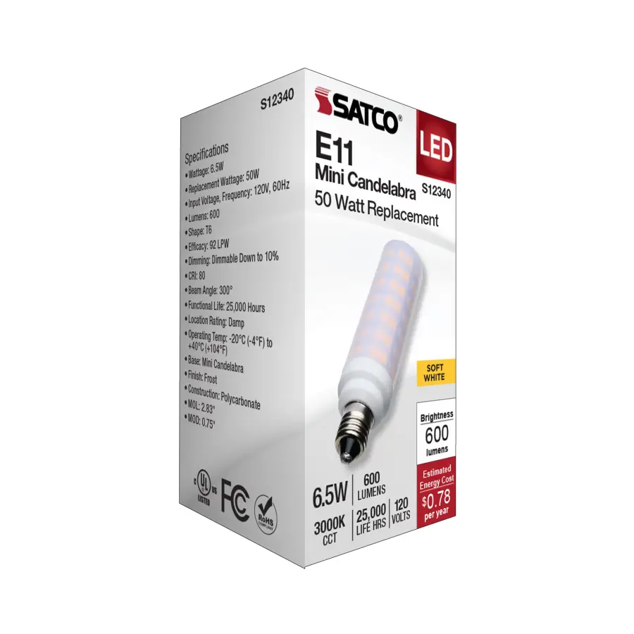 6.5 Watt T6 LED - Frost Finish - E11 Base - 3000K - 120 Volt - Image 7