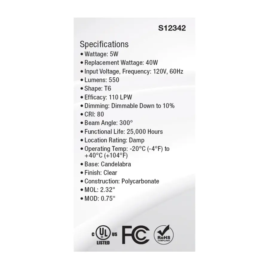 5 Watt T6 LED - Clear Finish - E12 Base - 3000K - 120 Volt - Image 5