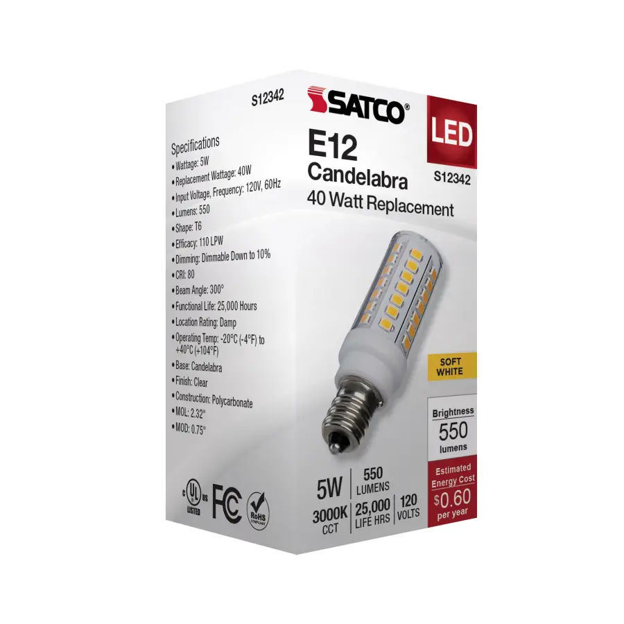 5 Watt T6 LED - Clear Finish - E12 Base - 3000K - 120 Volt - Image 7
