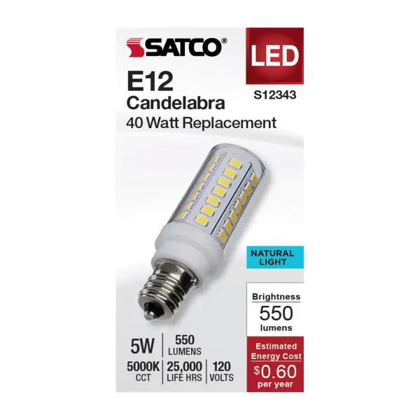 Brighten up your space with SATCO NUVO's E11 Mini Can and E12 Candelabra base Halogen replacement bulbs. Designed to be efficient, durable, and budget-friendly, these bulbs are ideal for a range of indoor and outdoor applications, such as chandeliers, track lighting, landscapes, pendants, and more. These bulbs offer adaptable lighting, tailored to your preferences with their 300-degree omni-directional light distribution and dimming capabilities. Choose from 3000K or 5000K CCT options to customize the lighting precisely to your liking. - alternate view