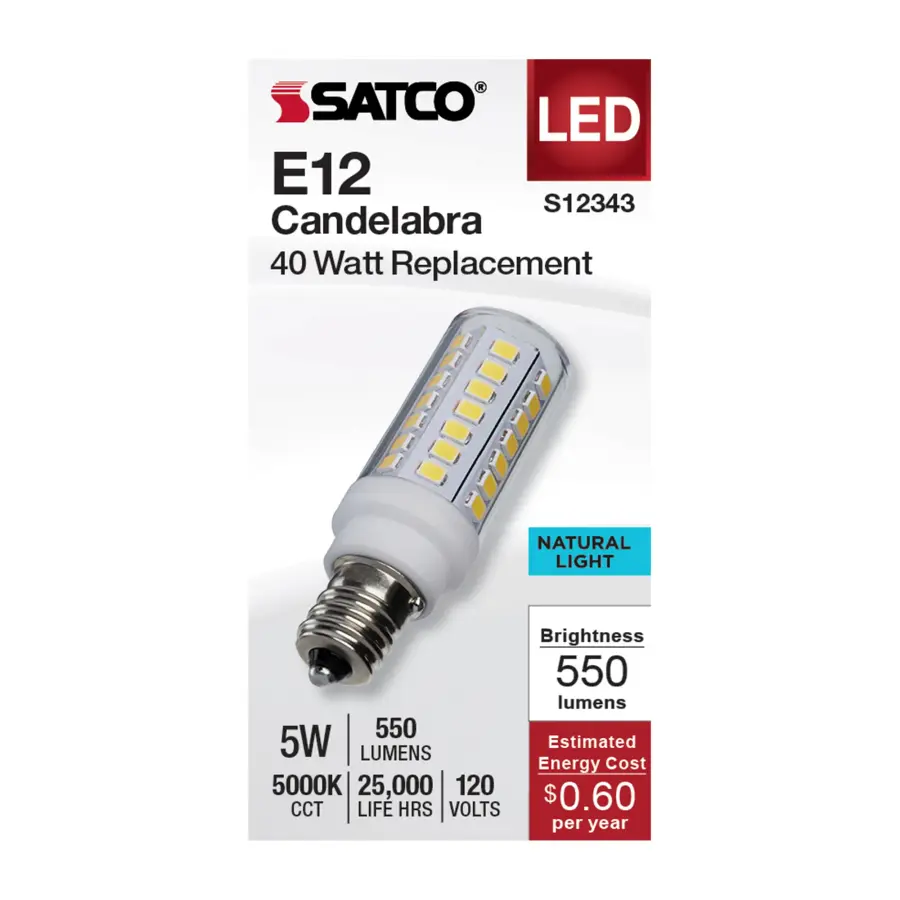 5 Watt T6 LED - Clear Finish - E12 Base - 5000K - 120 Volt - Image 2