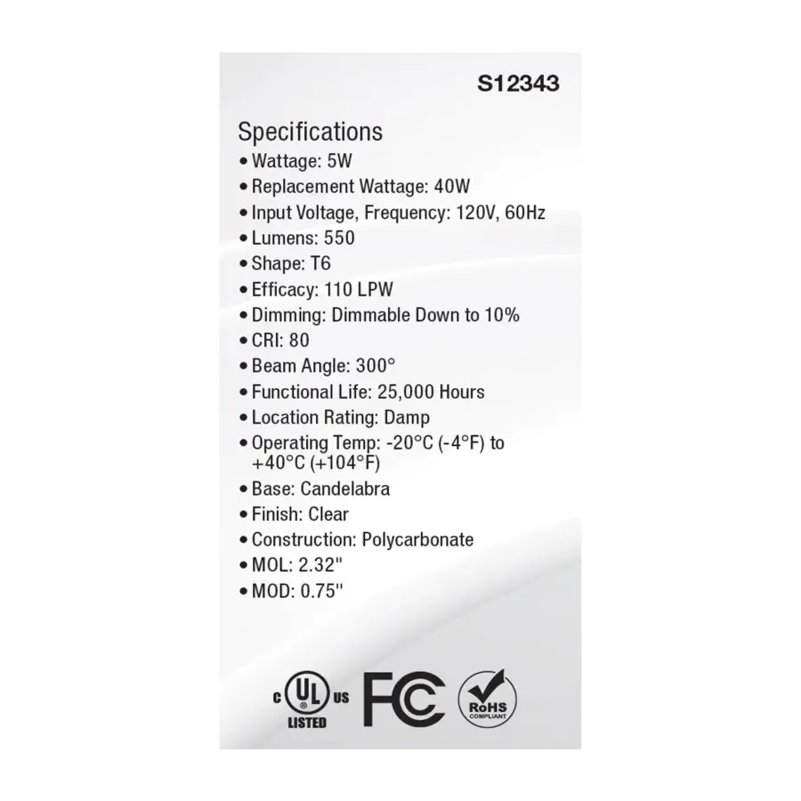 5 Watt T6 LED - Clear Finish - E12 Base - 5000K - 120 Volt - Image 5