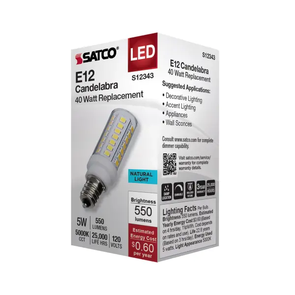 5 Watt T6 LED - Clear Finish - E12 Base - 5000K - 120 Volt - Image 6