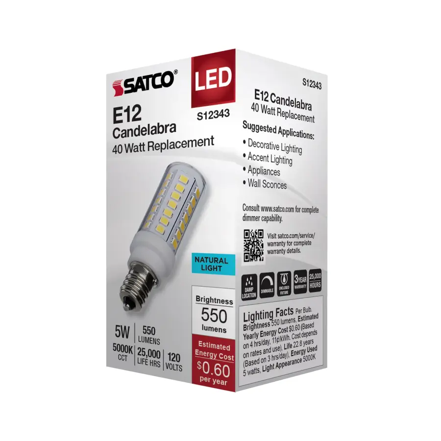 5 Watt T6 LED - Clear Finish - E12 Base - 5000K - 120 Volt - Image 6