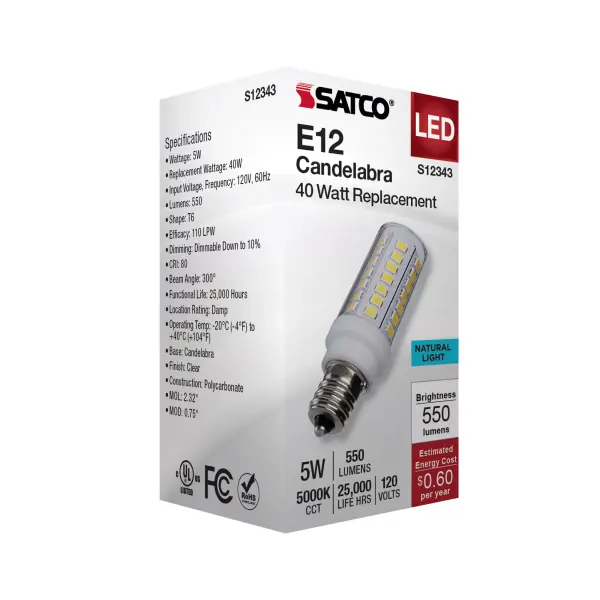 5 Watt T6 LED - Clear Finish - E12 Base - 5000K - 120 Volt - Image 7
