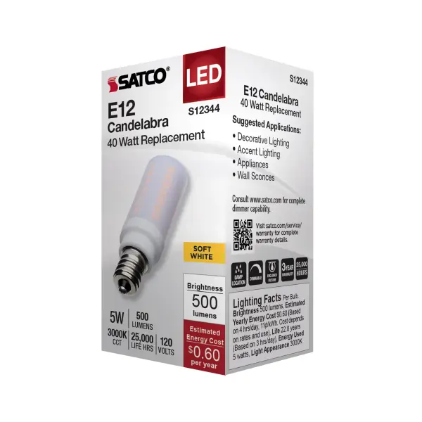 5 Watt T6 LED - Frost Finish - E12 Base - 3000K - 120 Volt - Image 6
