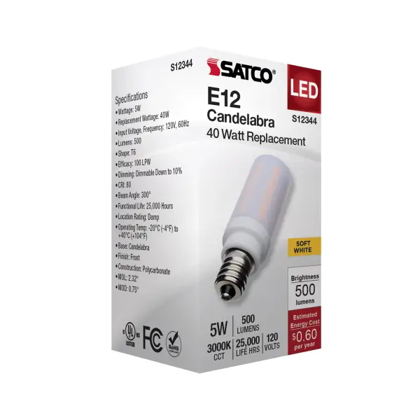 5 Watt T6 LED - Frost Finish - E12 Base - 3000K - 120 Volt - Image 7