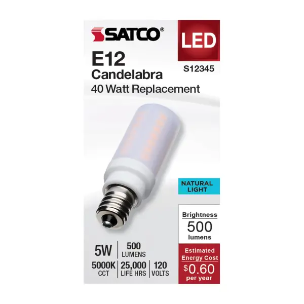 Brighten up your space with SATCO NUVO's E11 Mini Can and E12 Candelabra base Halogen replacement bulbs. Designed to be efficient, durable, and budget-friendly, these bulbs are ideal for a range of indoor and outdoor applications, such as chandeliers, track lighting, landscapes, pendants, and more. These bulbs offer adaptable lighting, tailored to your preferences with their 300-degree omni-directional light distribution and dimming capabilities. Choose from 3000K or 5000K CCT options to customize the lighting precisely to your liking. - alternate view